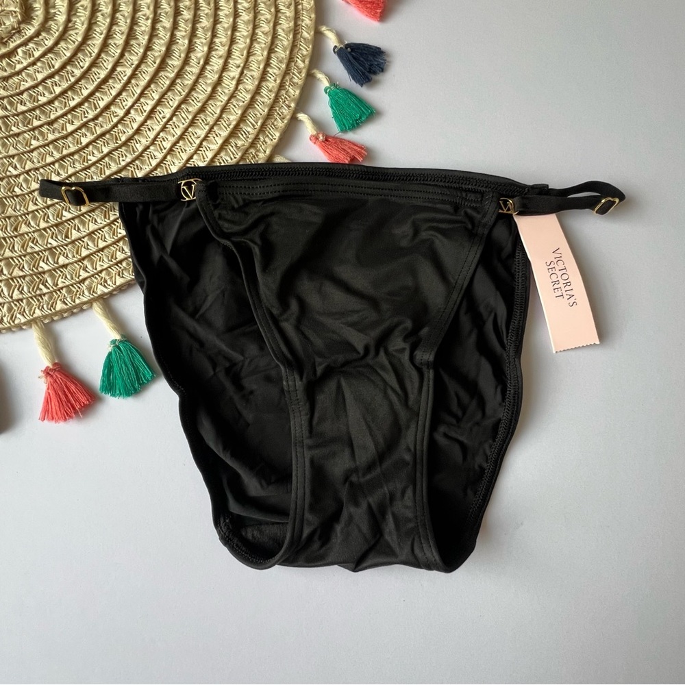Victoria’s Secret Smooth Adjustable String Bikini Panty Black Medium NEW